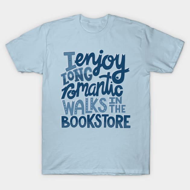 Bookstore Romance in Blue T-Shirt by KitCronk